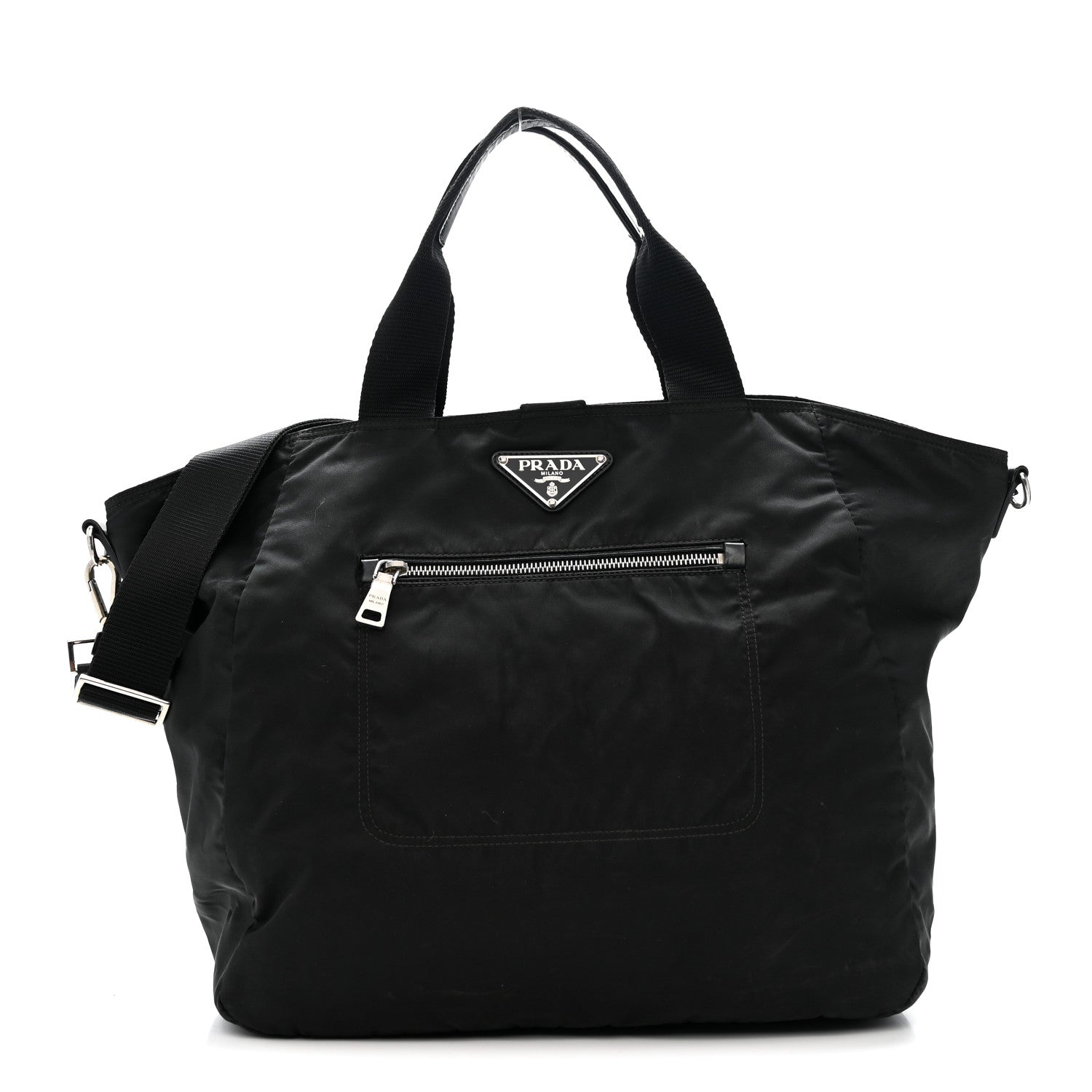 Prada Tessuto Nylon Zip Convertible Tote Black