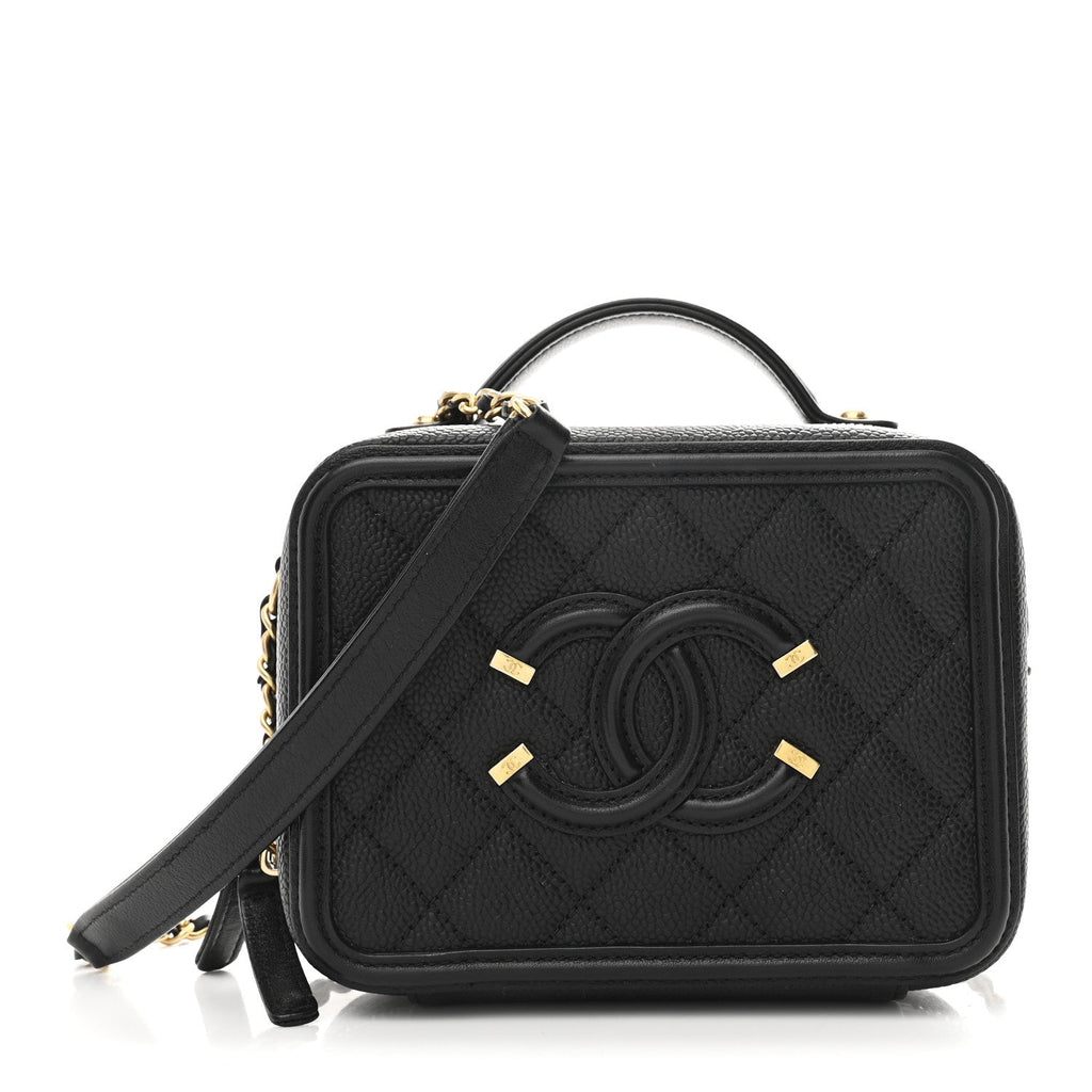 Chanel Caviar Quilted Small CC Filigree Vanity Case Black