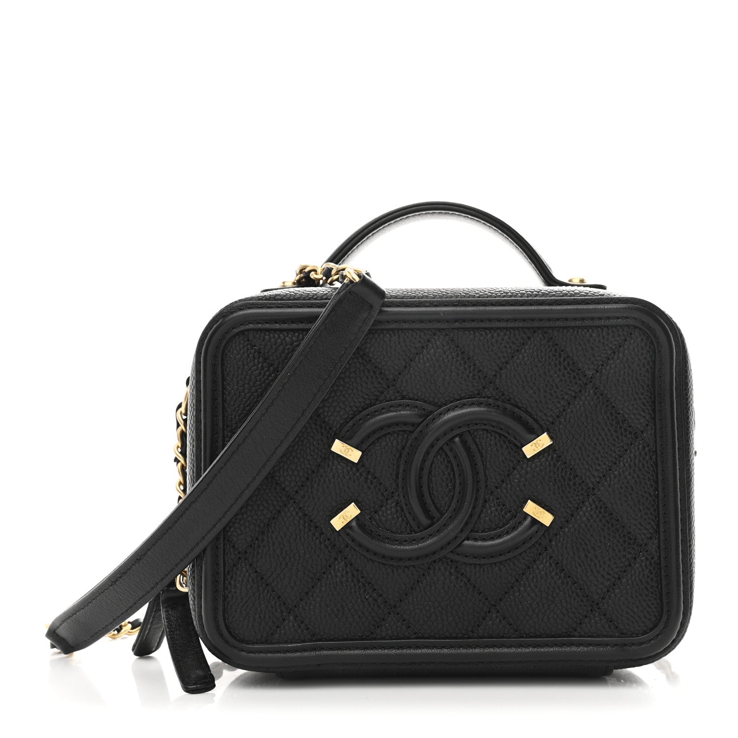 Chanel Caviar Quilted Small CC Filigree Vanity Case Black