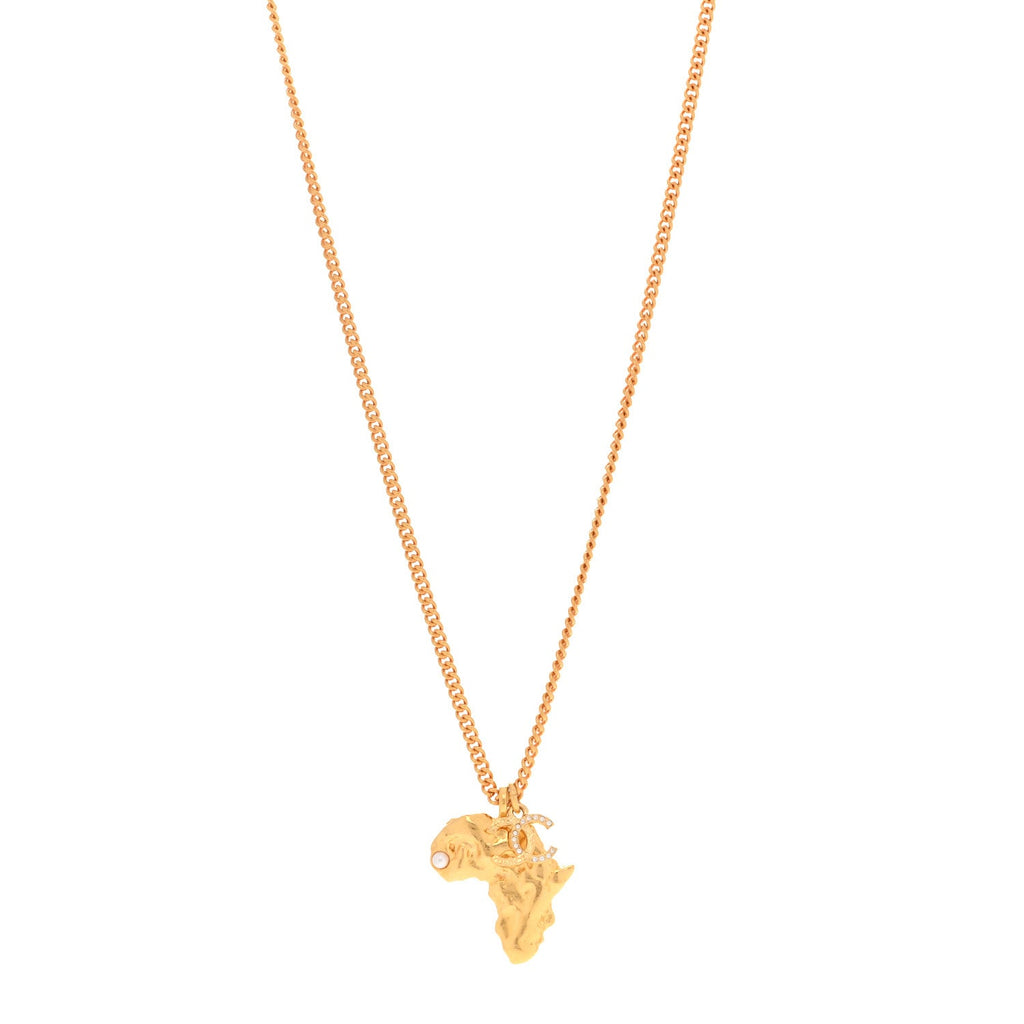 Crystal Pearl CC Africa Pendant Necklace Gold White
