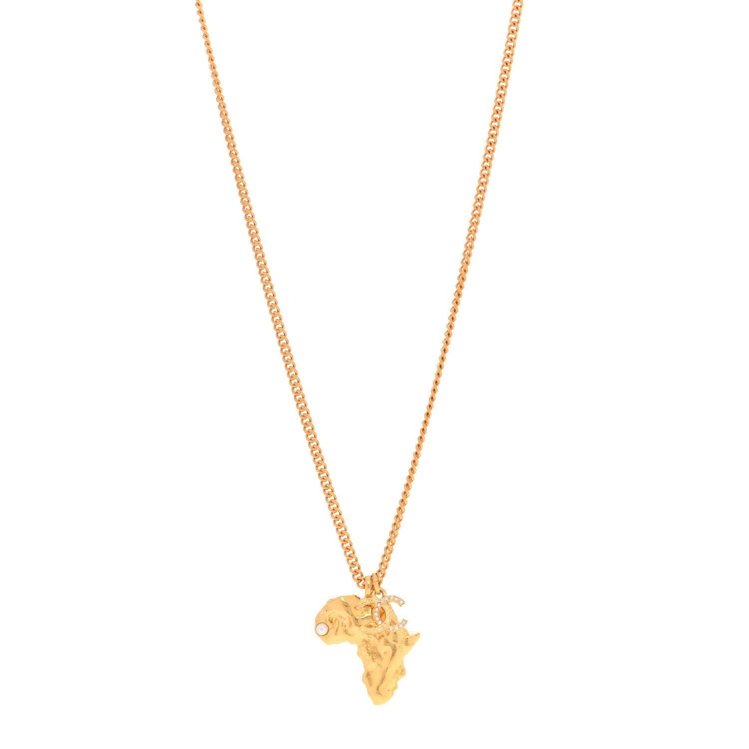 Crystal Pearl CC Africa Pendant Necklace Gold White