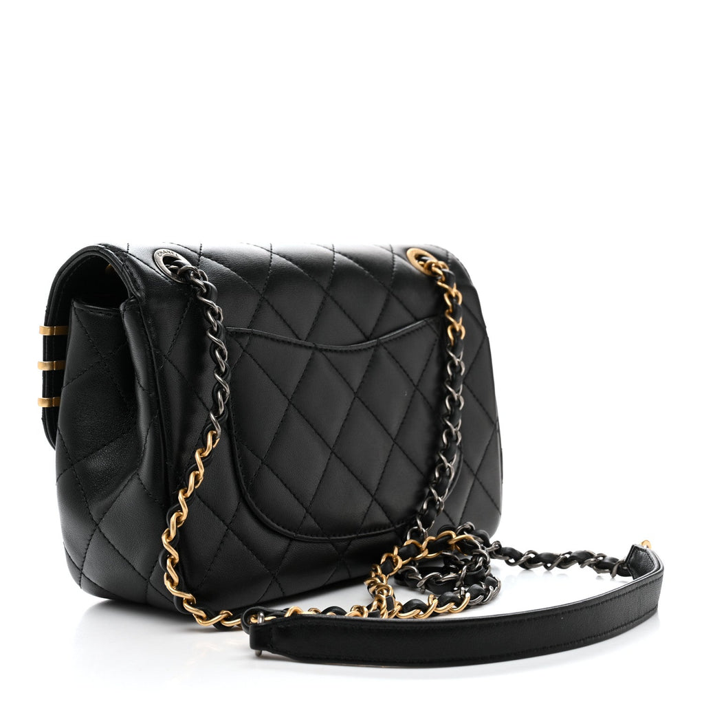 Chanel Lambskin Quilted Small Coco Clips Single Flap Black