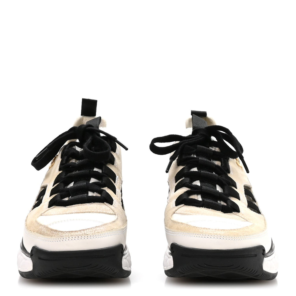 Fabric Calfskin Suede CC Sneakers 36 Ivory Black