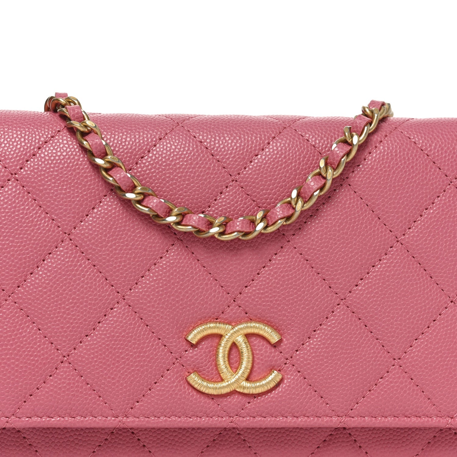 Chanel Caviar Quilted Textured CC Wallet On Chain WOC Pink