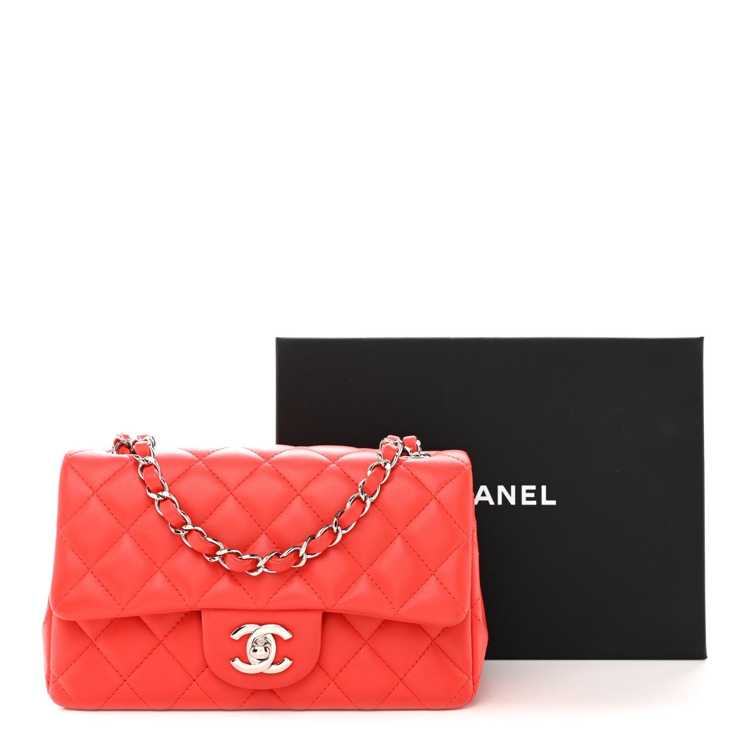 Chanel Lambskin Quilted Mini Rectangular Flap Red