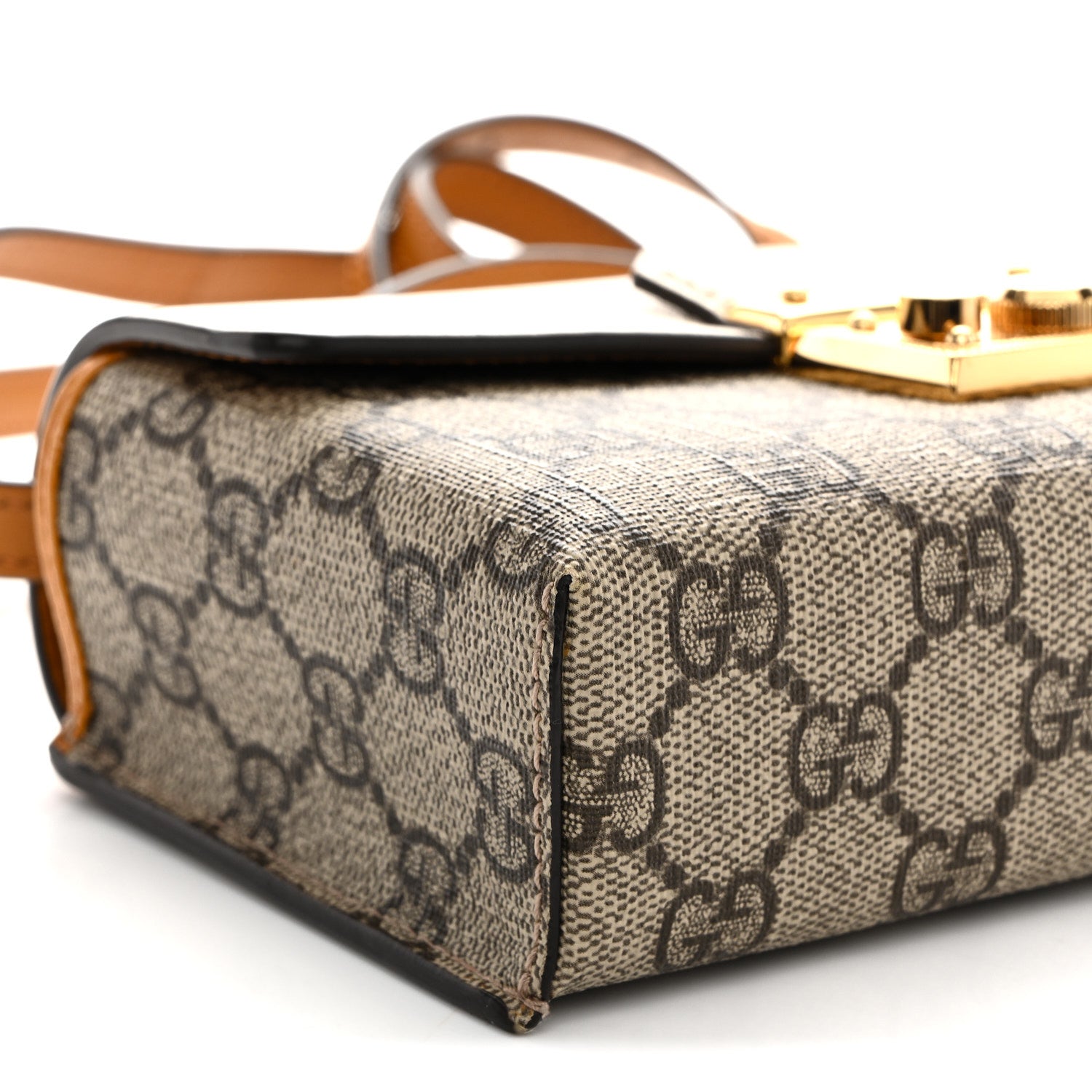 Gucci GG Supreme Monogram New Sakai Calfskin Mini Padlock Top Handle Shoulder Bag Beige Ebony Mystic White Sun Oil
