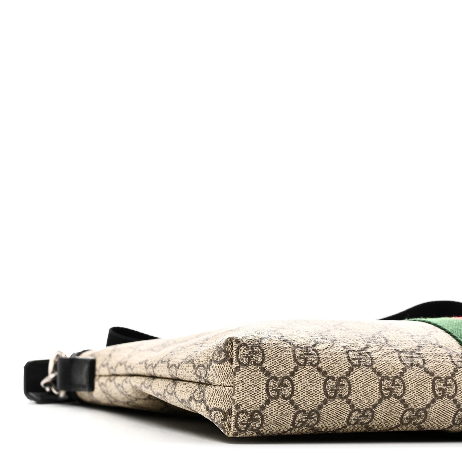Gucci GG Supreme Monogram Calfskin Web Medium Flat Messenger Bag Beige Ebony Black