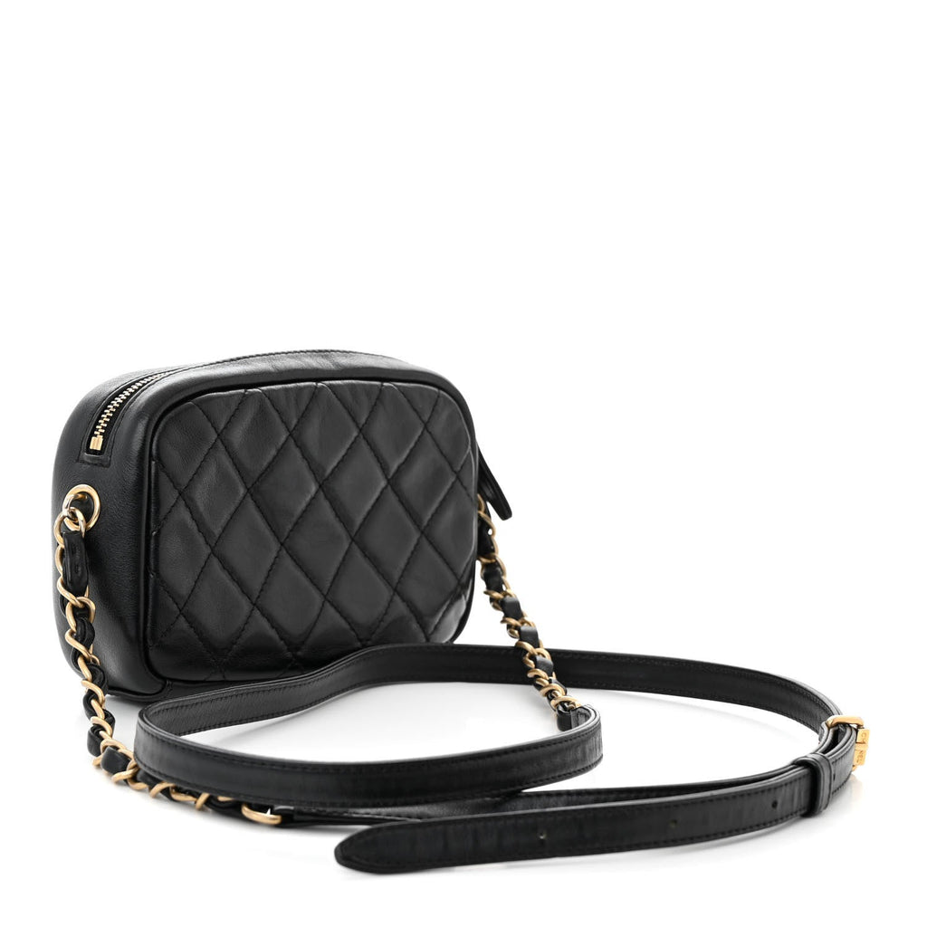 Chanel Lambskin Quilted Small Buckle Camera Case Bag Black