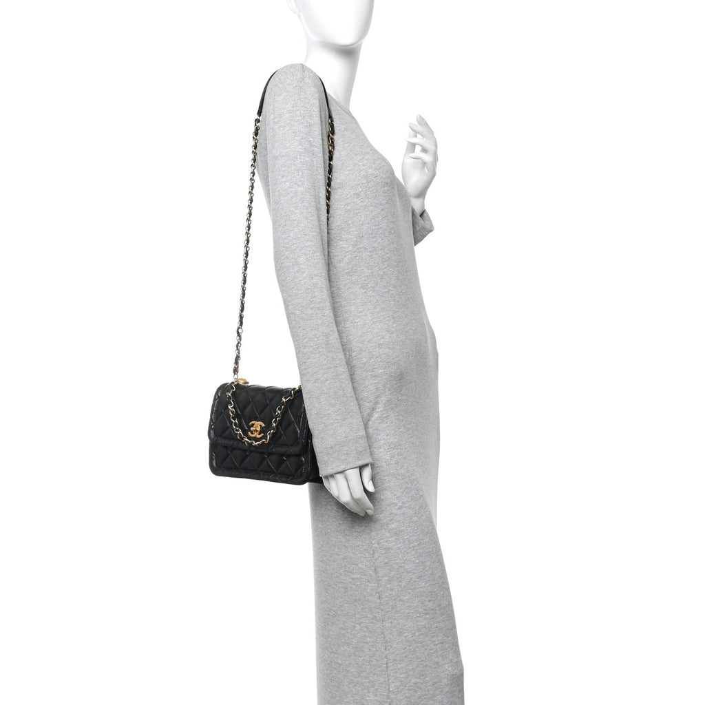 Chanel Shiny Lambskin Quilted Mini Flap Black