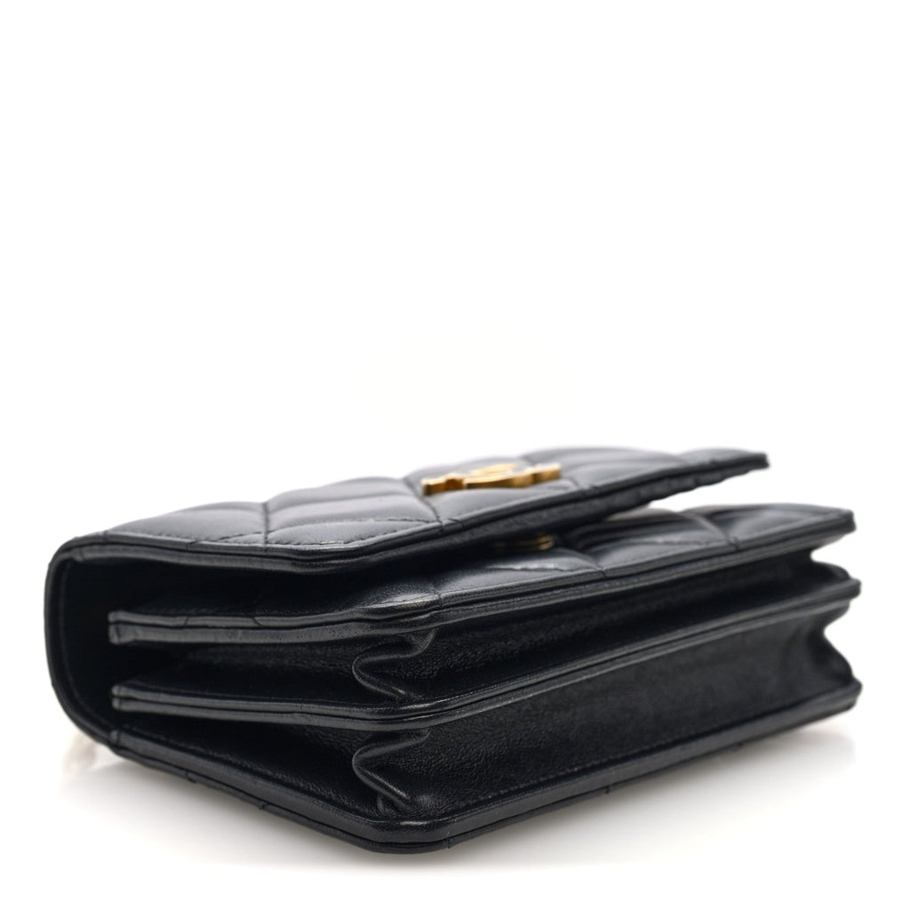 Chanel Lambskin Enamel Quilted Pending CC Clutch With Chain Black