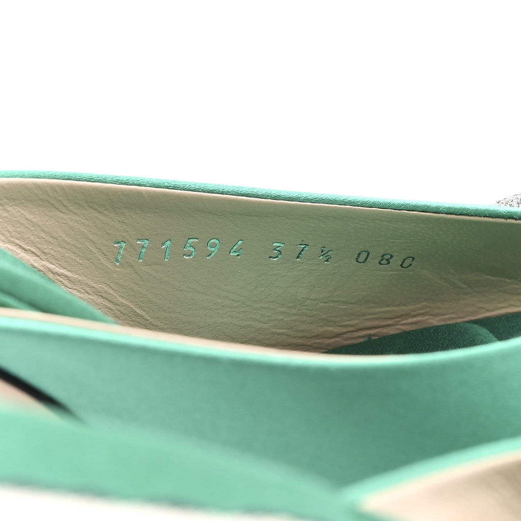 Gucci Raso Seta Malaga Kid Crystal Horsebit Sandals 37.5 Jade Caribbean Green