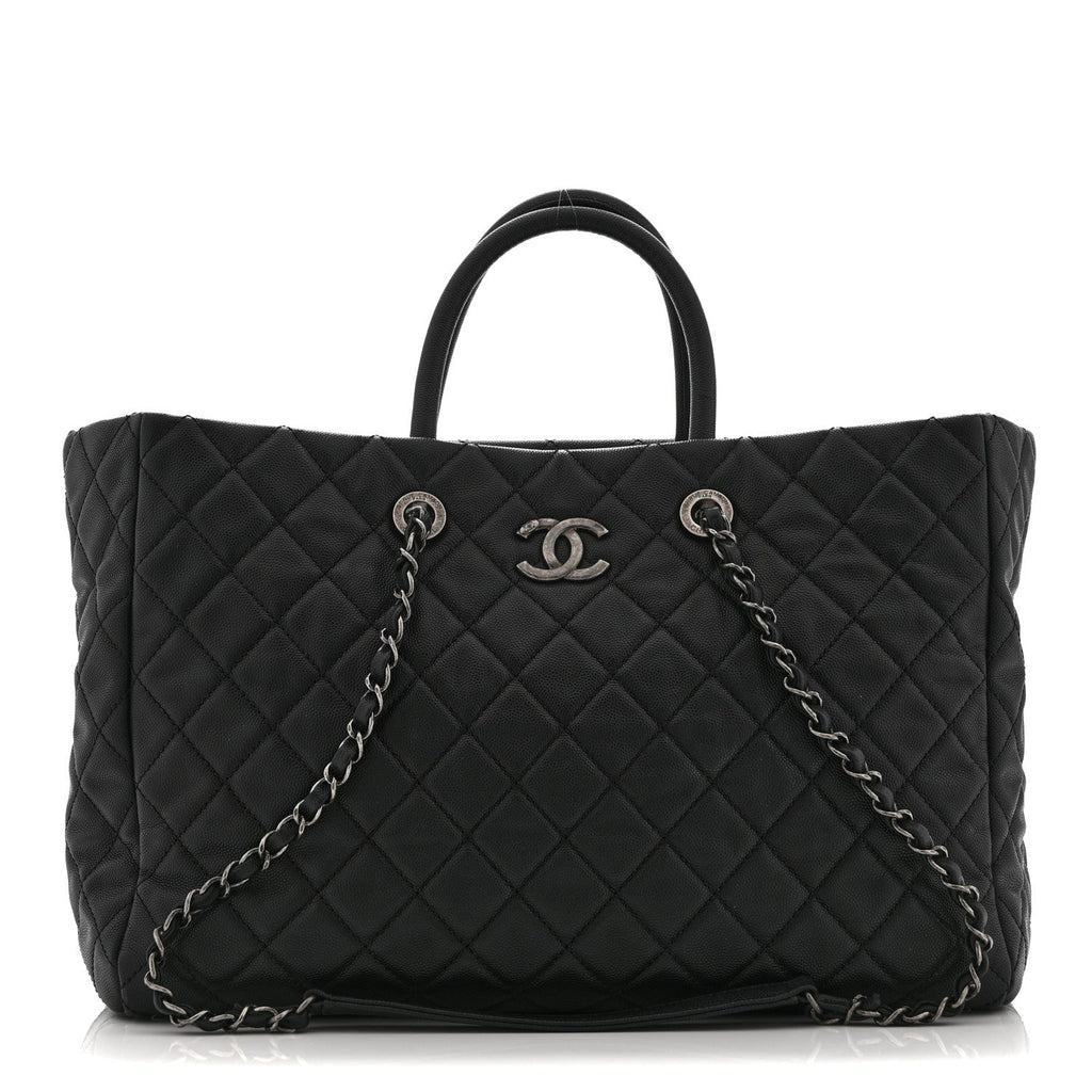 Chanel Caviar Quilted Large Coco Handle Shopping Tote Black