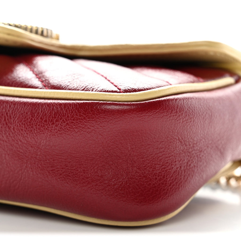 Gucci Vintage Effect Calfskin Matelasse Super Mini Torchon GG Marmont Shoulder Bag Black Beige