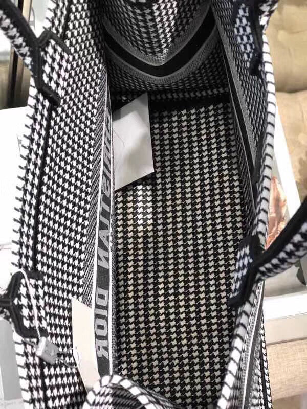 Dior Book Tote Bag In Houndstooth Embroidered Canvas