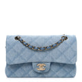 Chanel Printed Denim Quilted Small Double Flap Light Blue