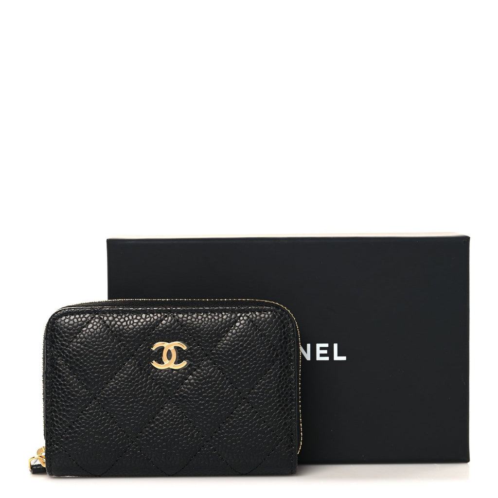 Caviar Quilted Zip Coin Purse Black
