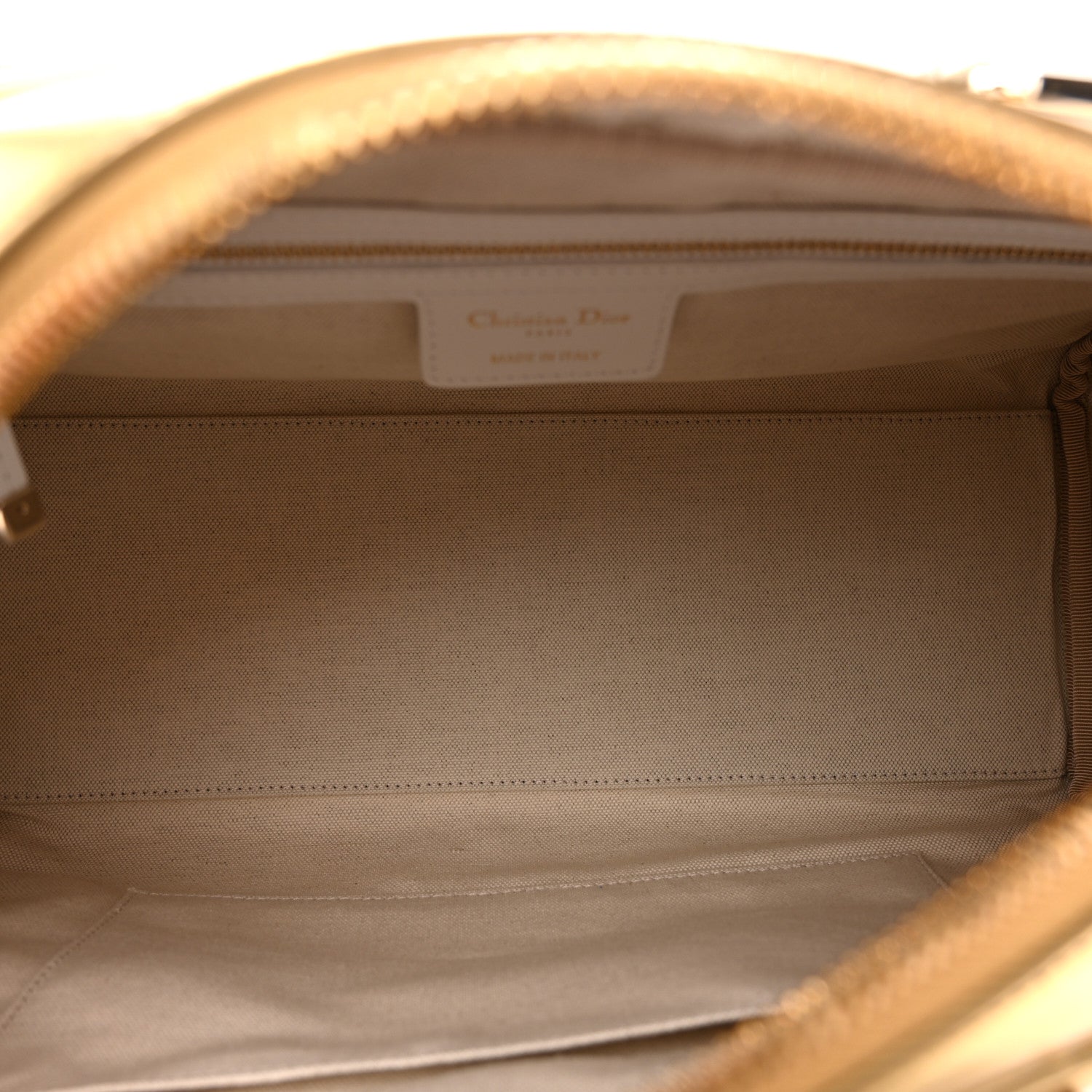 Christian Dior Calfskin Padded Macrocannage Medium Dior Vibe Zip Bowling Bag White Gold