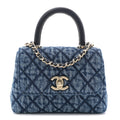 Chanel Washed Denim Quilted Coco Handle Clutch With Chain Blue