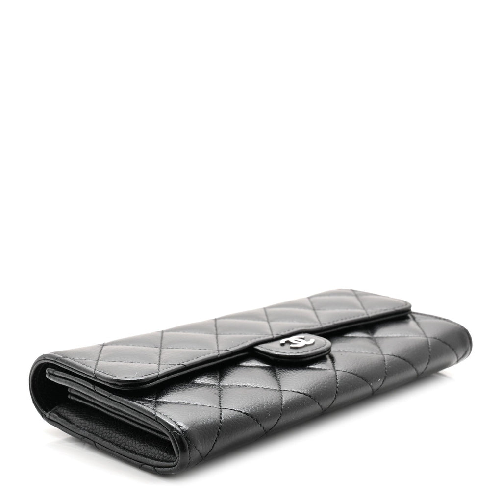 Caviar Quilted Large Gusset Flap Wallet Black
