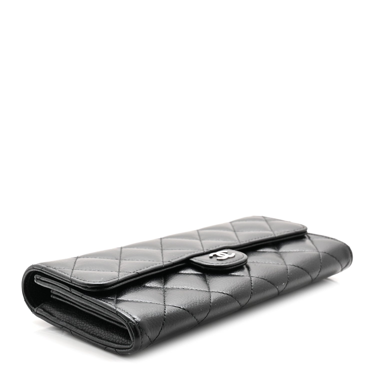 Caviar Quilted Large Gusset Flap Wallet Black