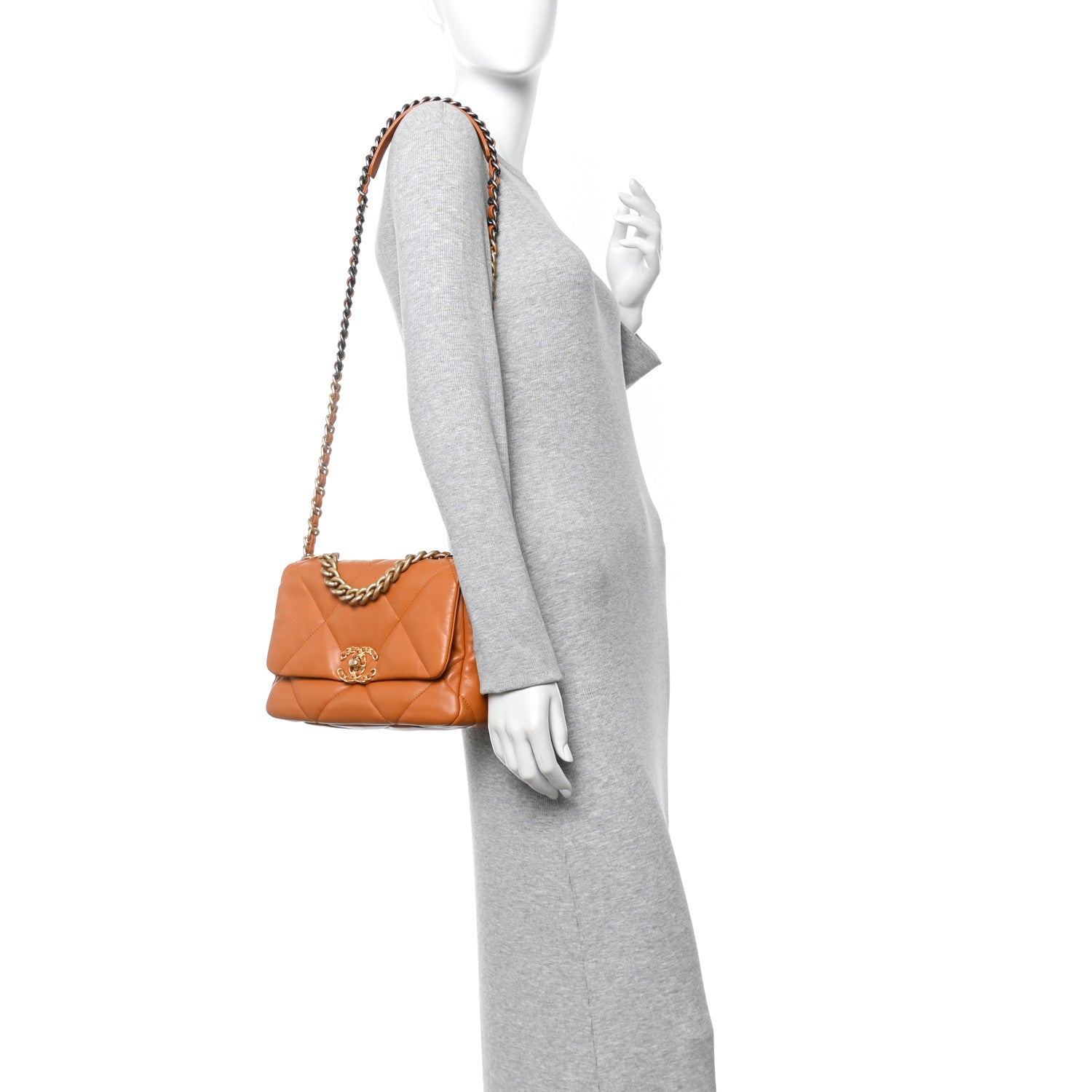 Chanel Lambskin Quilted Medium Chanel 19 Flap Light Brown