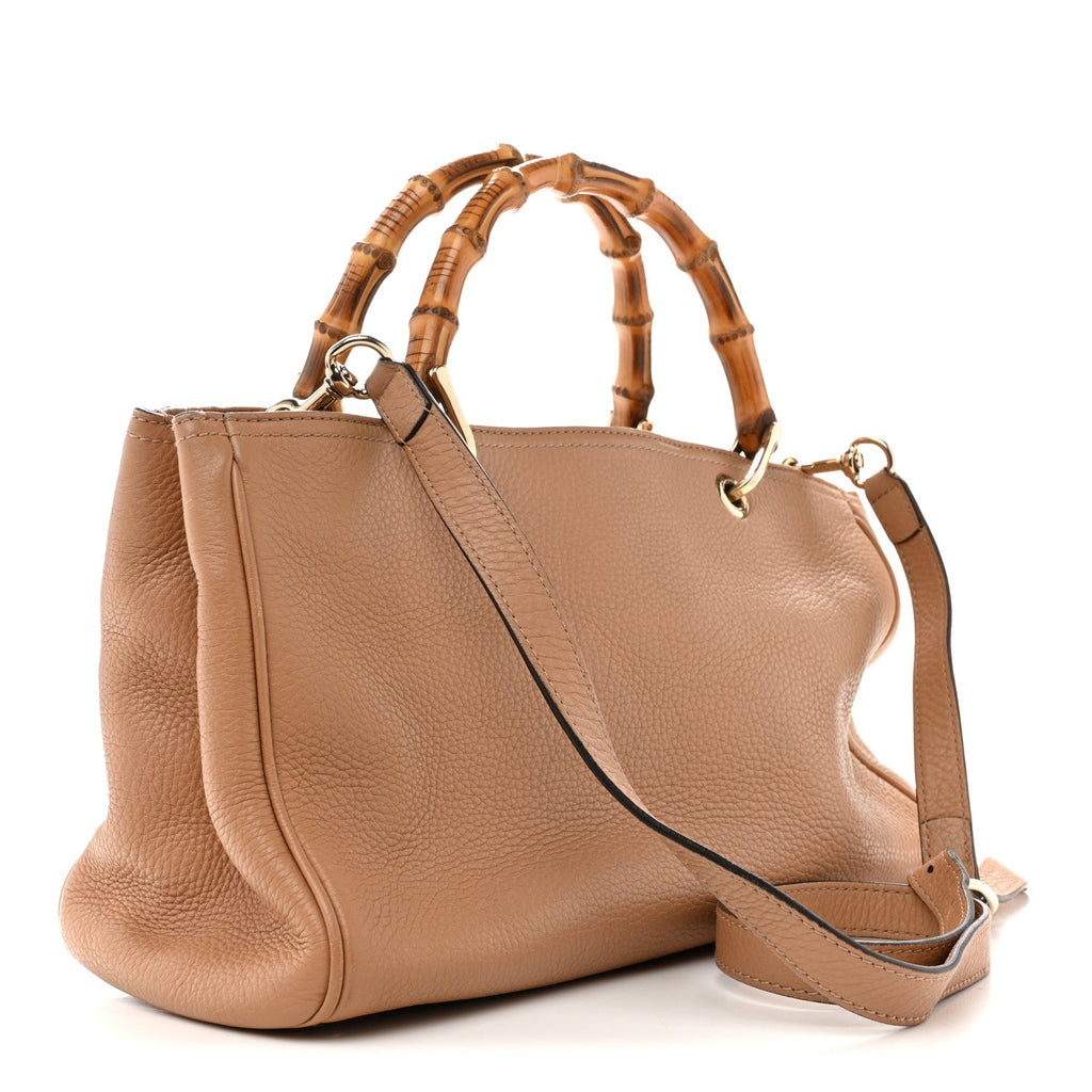 Gucci Pebbled Calfskin Medium Bamboo Shopper Tote Camelia