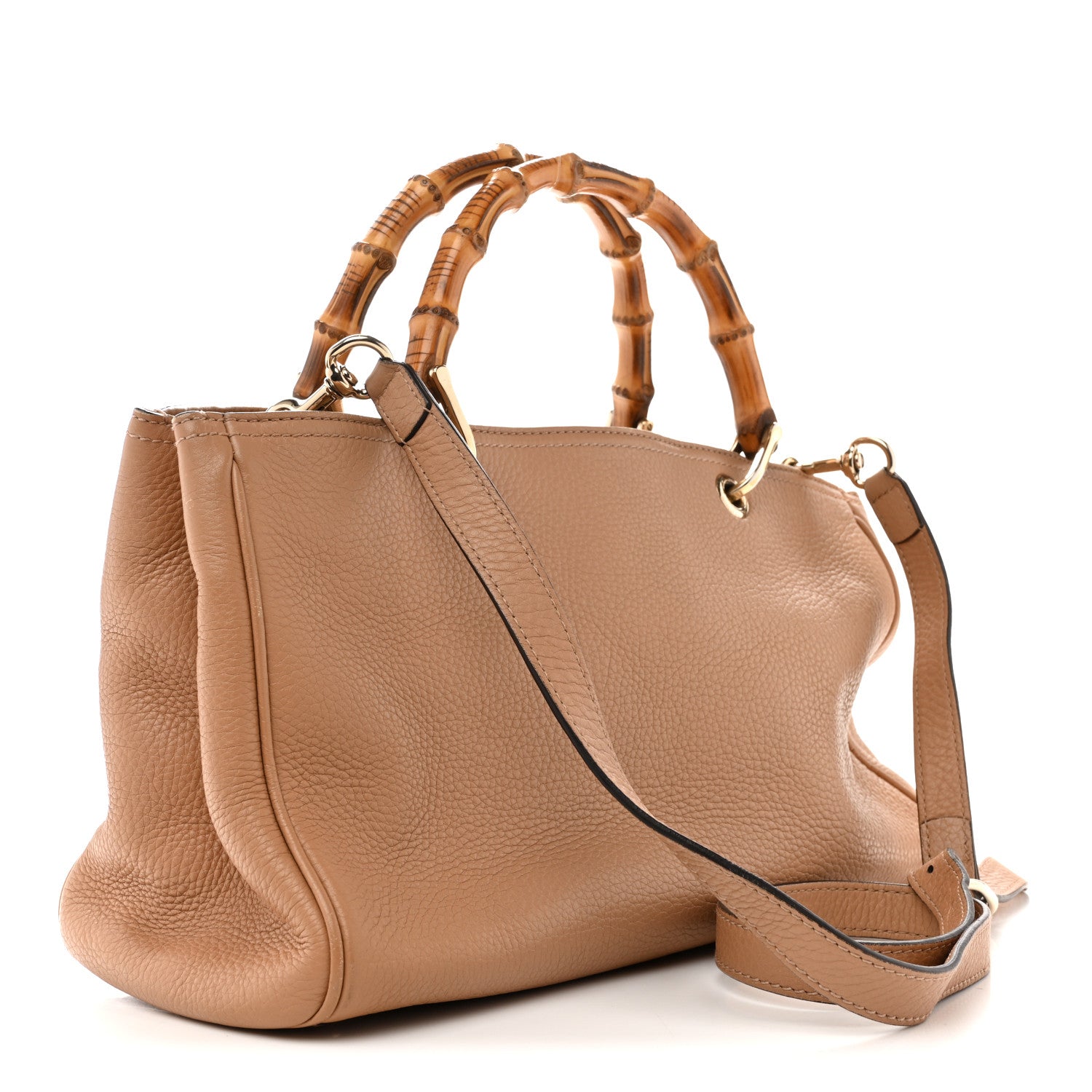 Gucci Pebbled Calfskin Medium Bamboo Shopper Tote Camelia