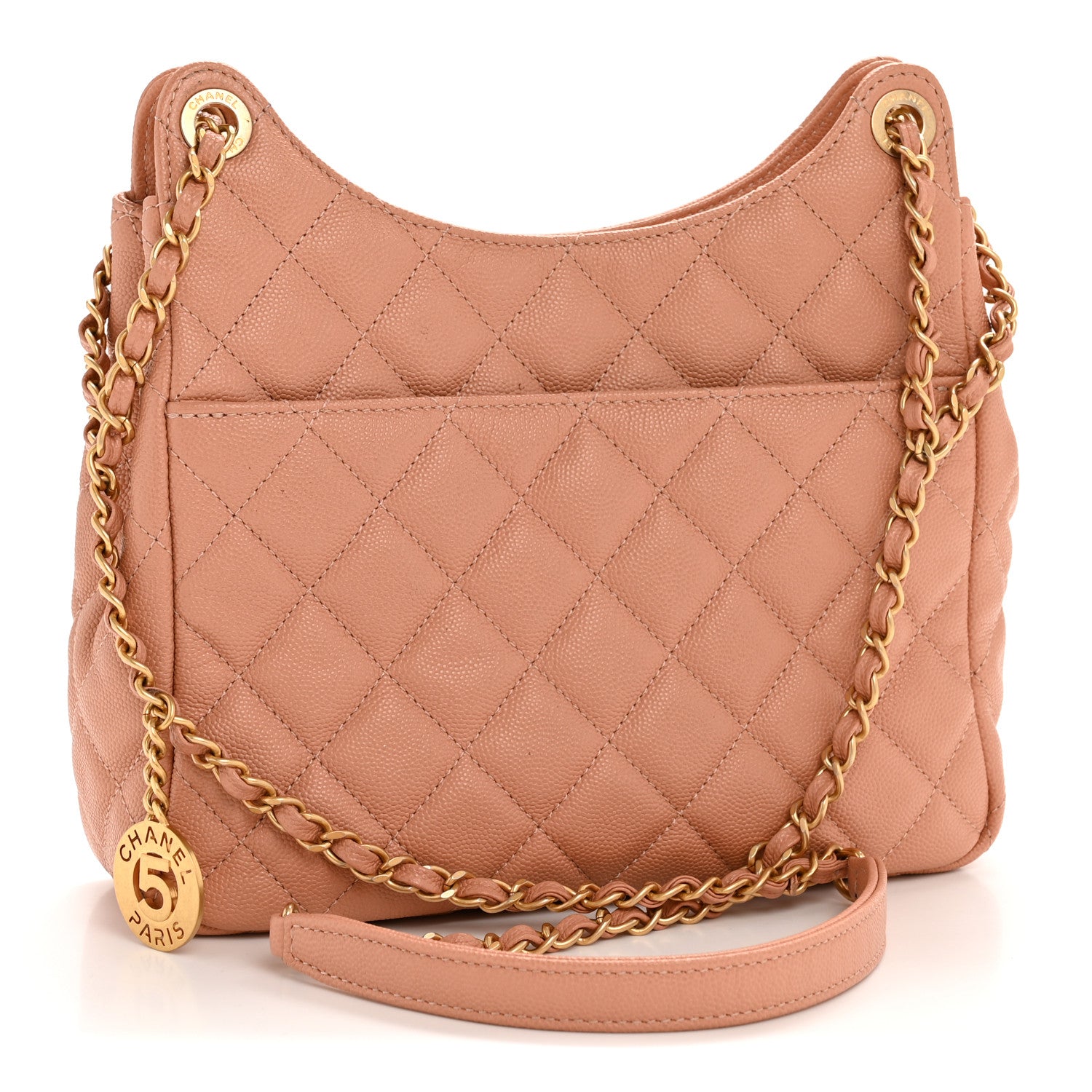 Chanel Caviar Quilted Wavy CC Hobo Beige