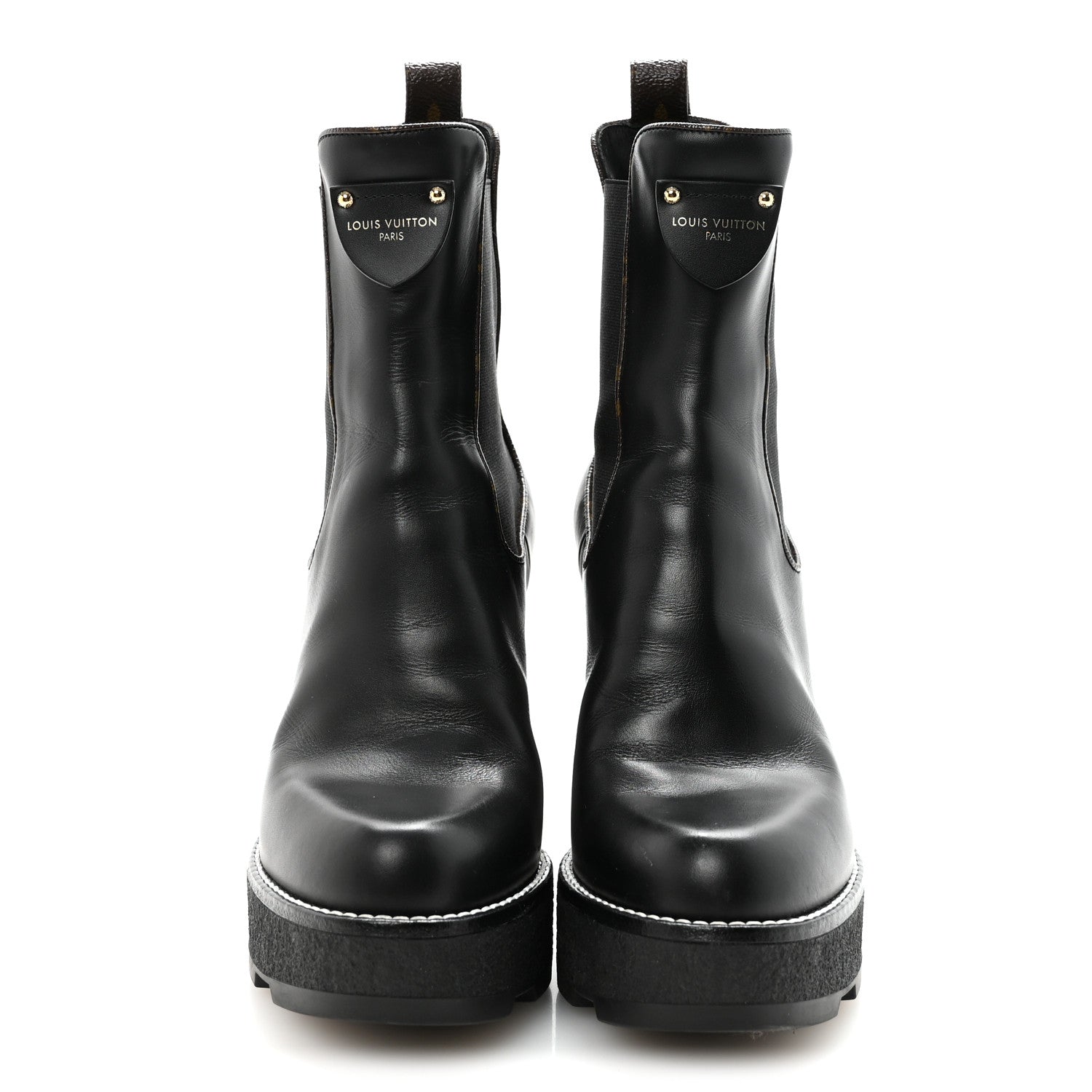 Louis Vuitton Calfskin Monogram LV Beaubourg Platform Ankle Boots 40 Black