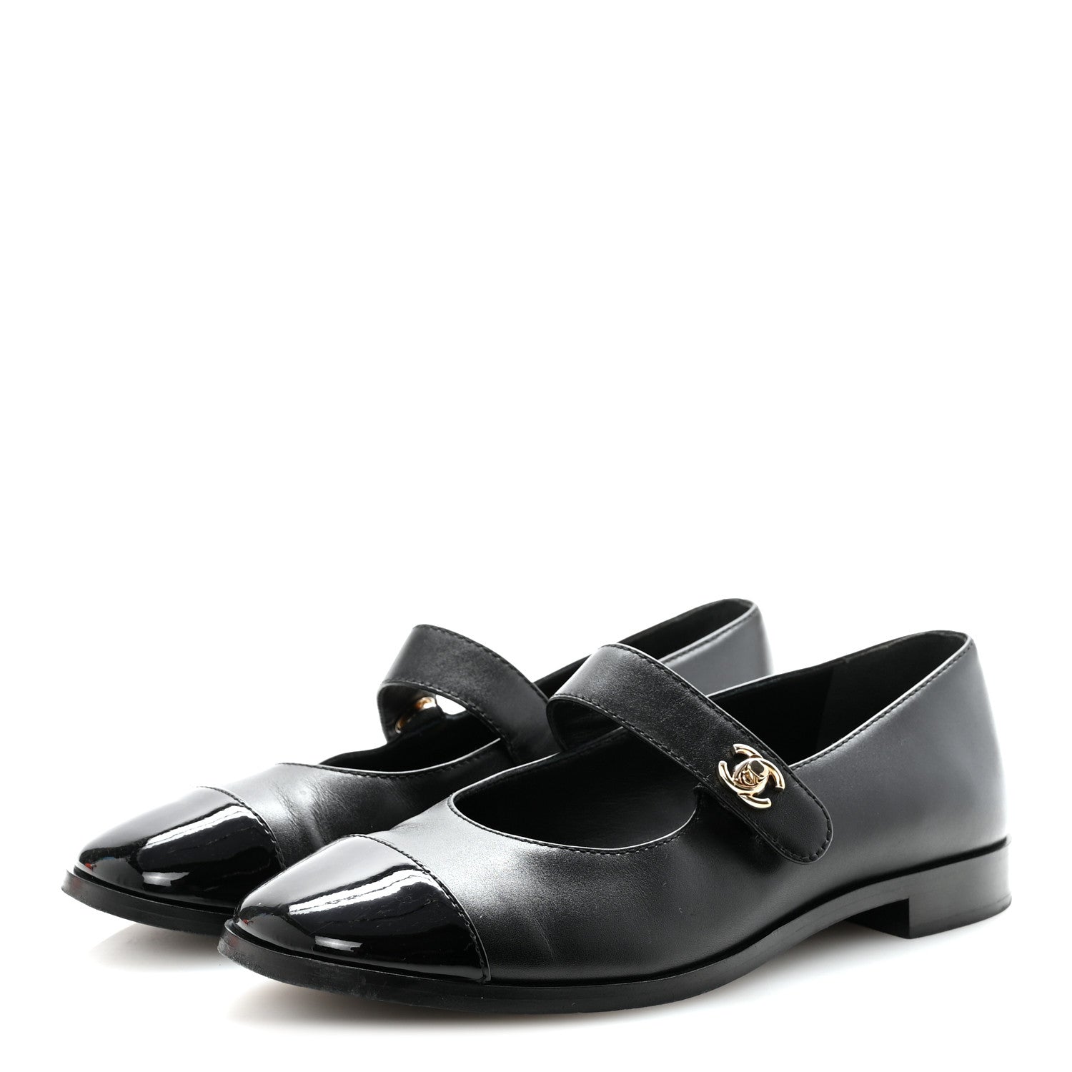 Calfskin Patent Mary Janes Flats 37 Black