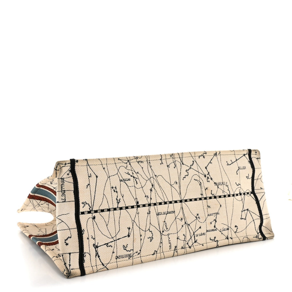 Christian Dior Canvas Embroidered Large Zodiac Book Tote Latte Multicolor