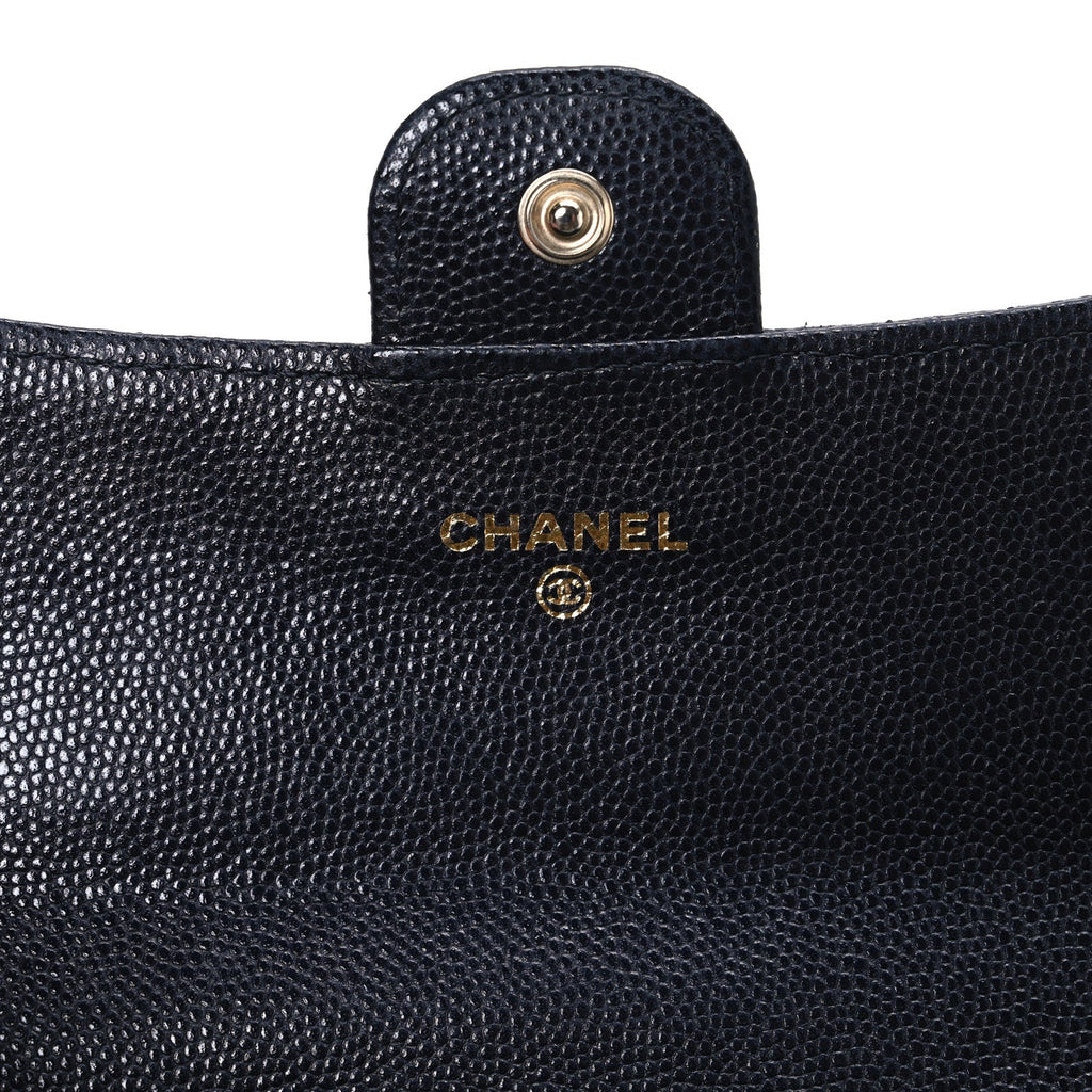 Caviar Quilted Large Gusset Flap Wallet Navy