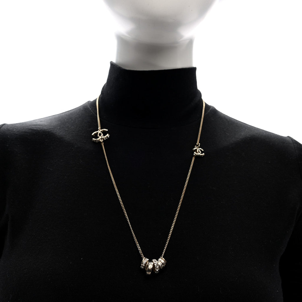 Pearl Crystal CC Rings Necklace Gold
