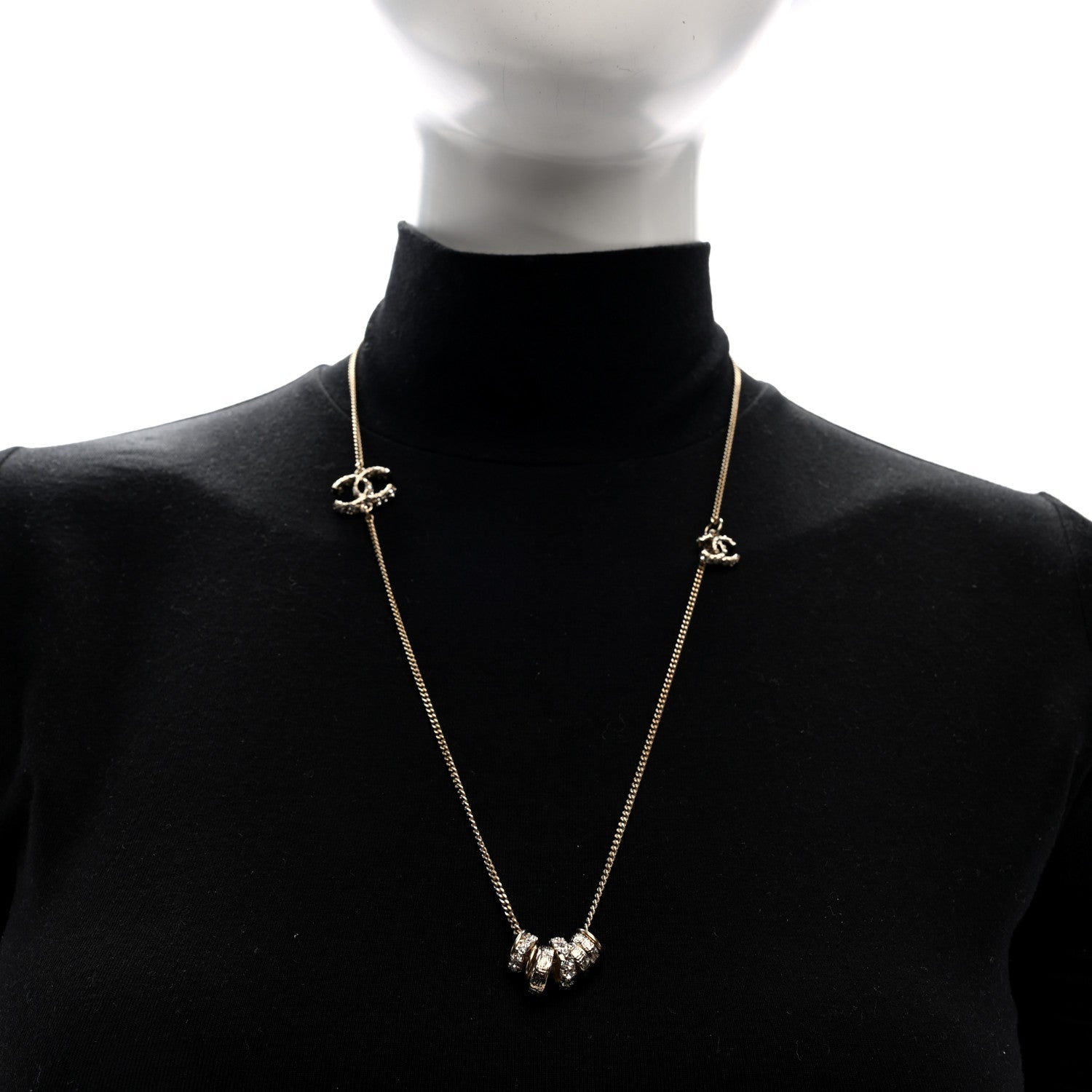 Pearl Crystal CC Rings Necklace Gold