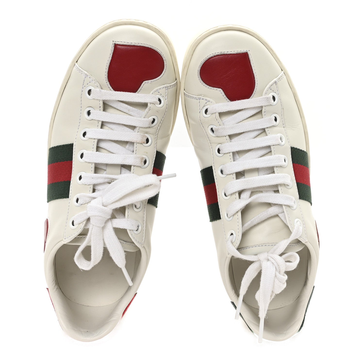 Gucci Calfskin Web Heart Embroidered Womens Ace Sneakers 36 White