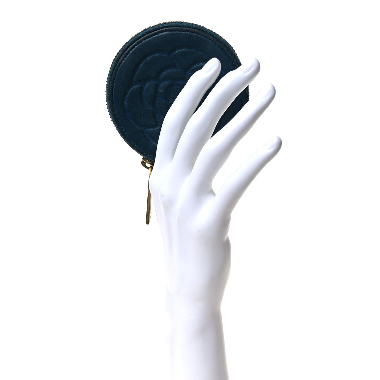 Lambskin Round Camellia CC Coin Purse Navy