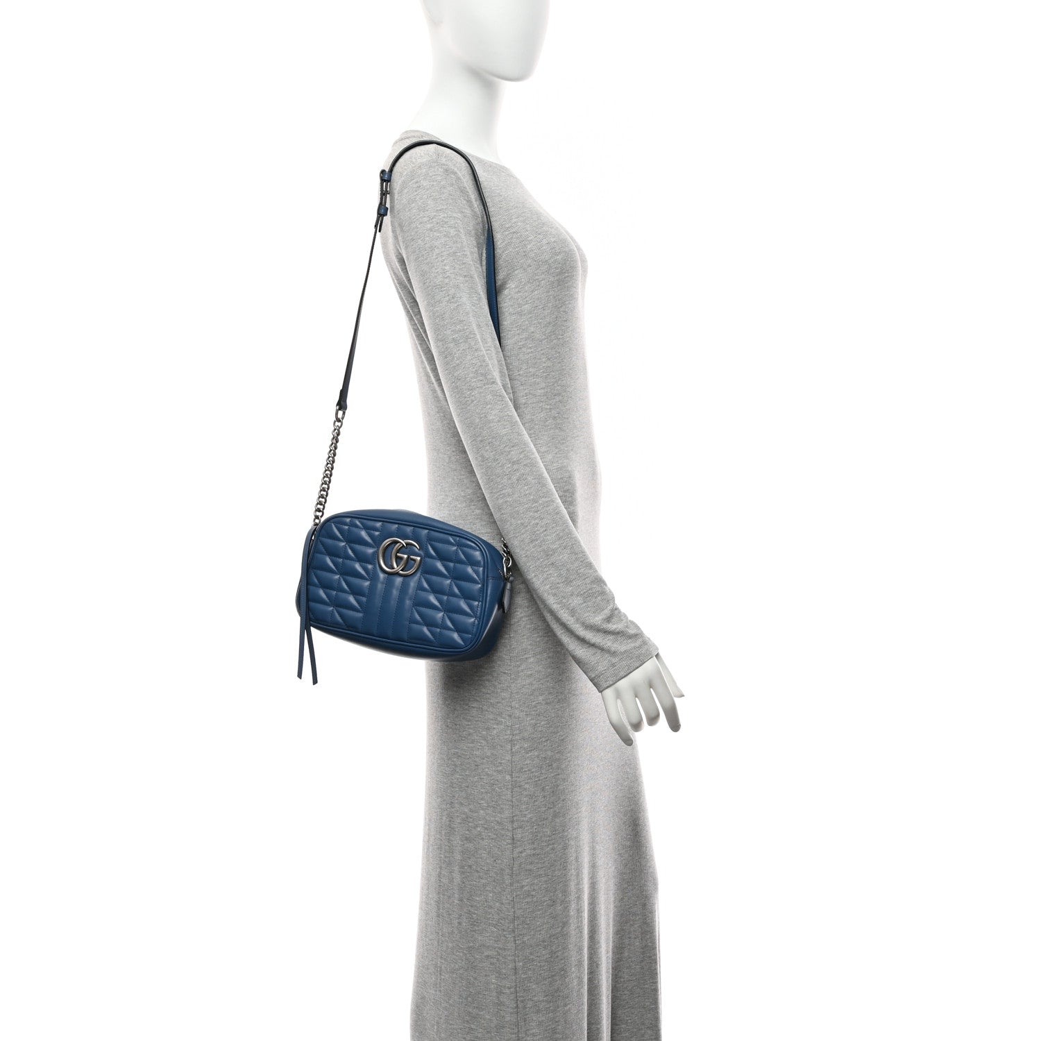 Gucci Calfskin Matelasse Aria Small GG Marmont Chain Shoulder Bag Clear Blue