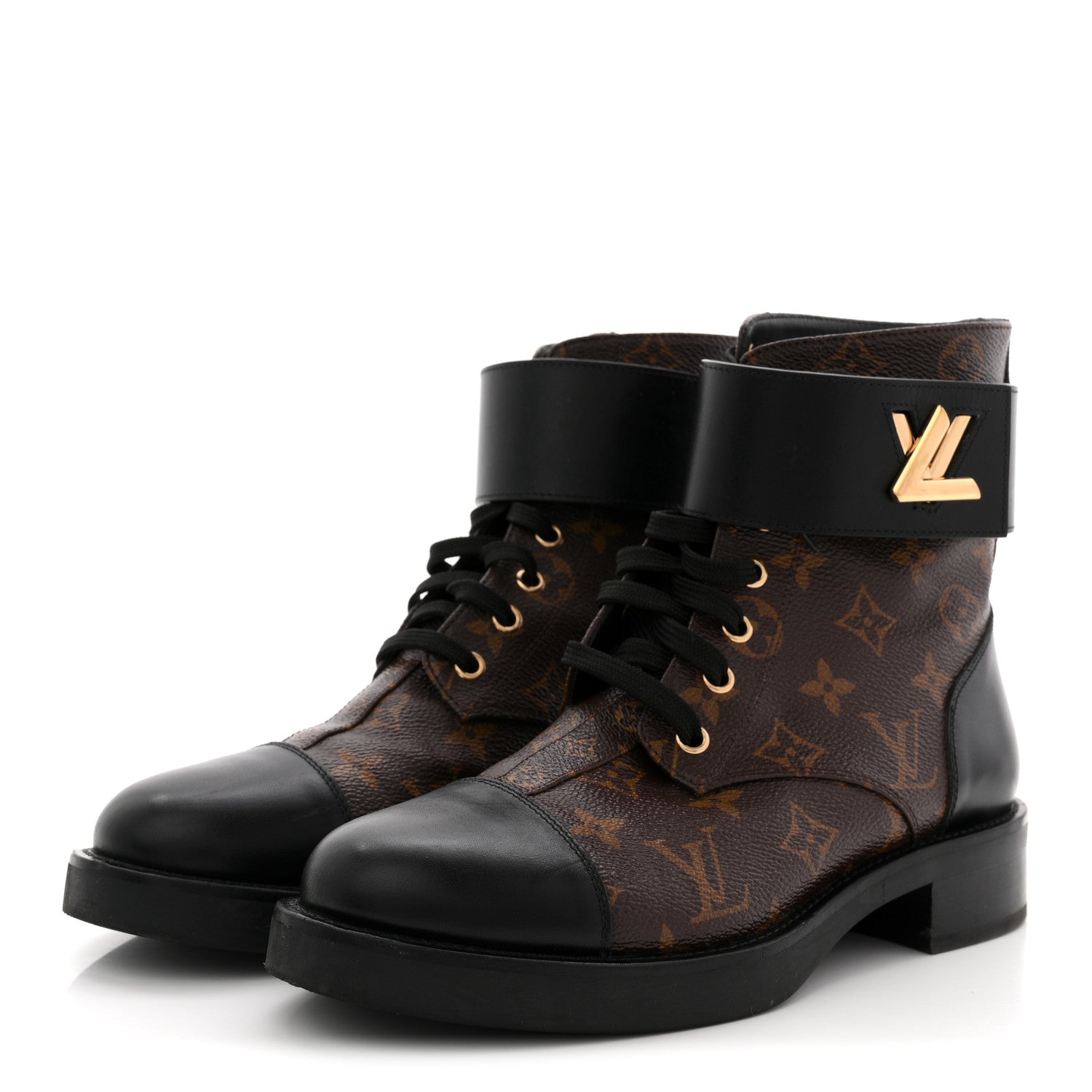 Louis Vuitton Calfskin Monogram Wonderland Flat Ranger Boots 39 Black