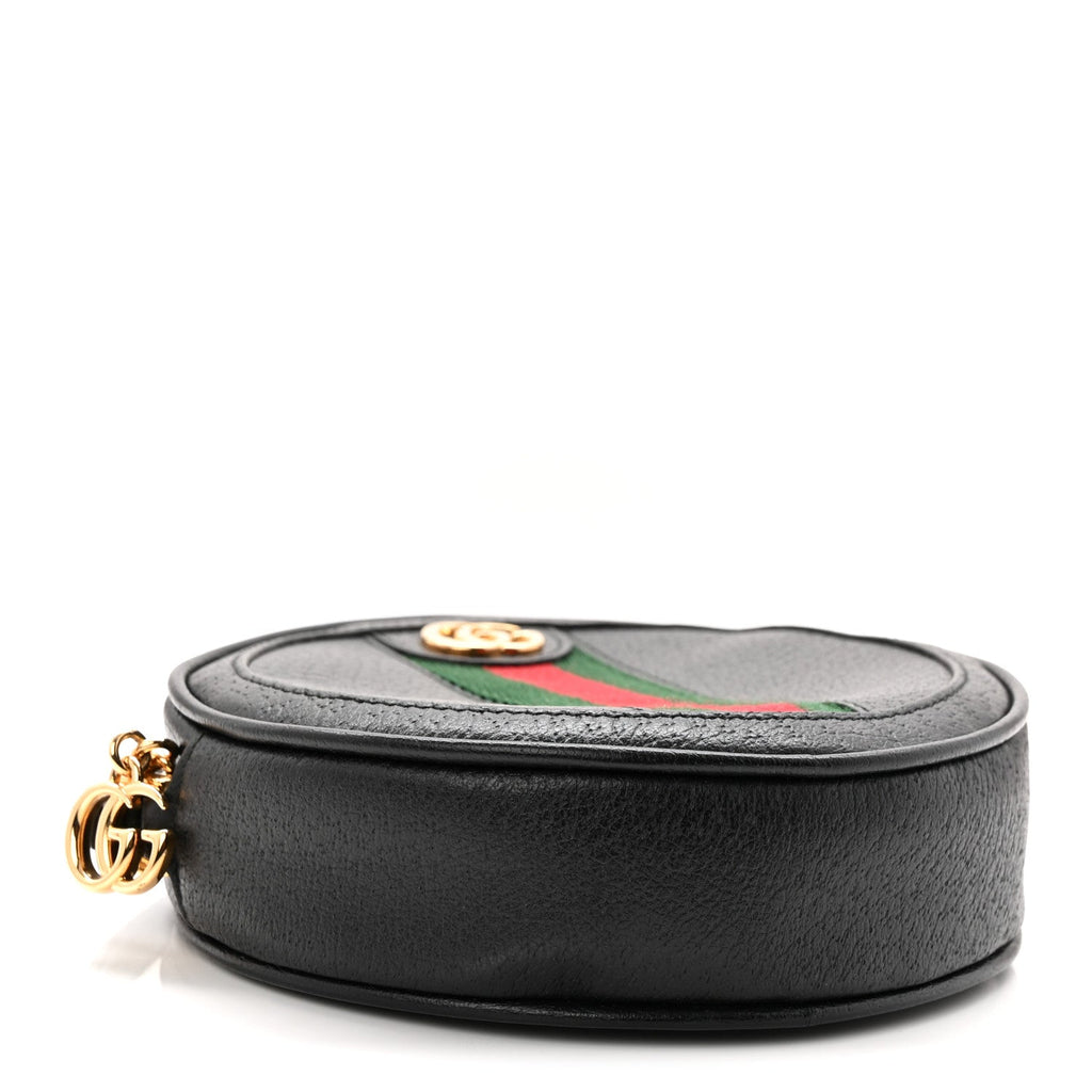 Gucci Textured Calfskin Web Ophidia Round Wrist Wallet Black
