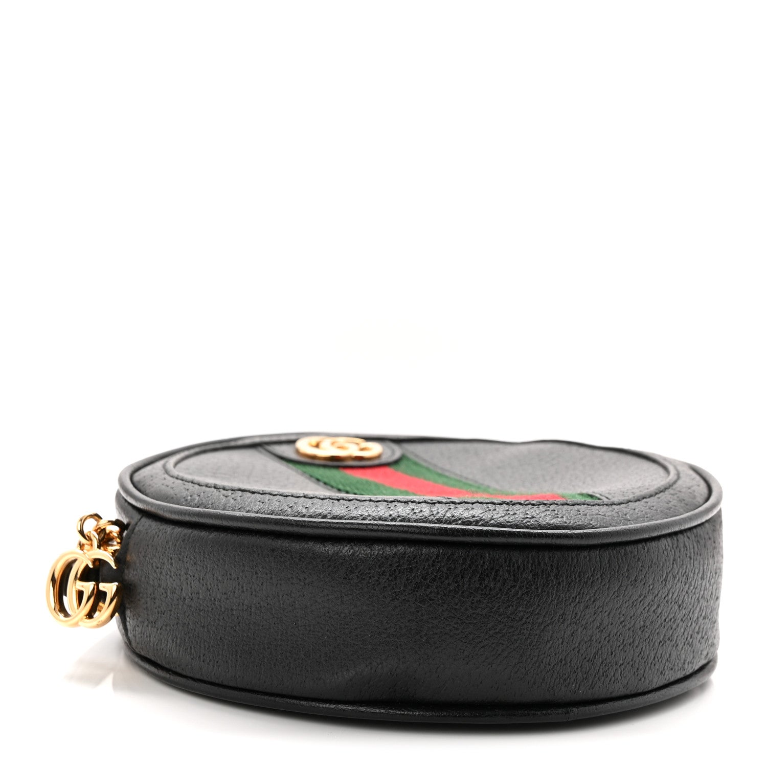 Gucci Textured Calfskin Web Ophidia Round Wrist Wallet Black