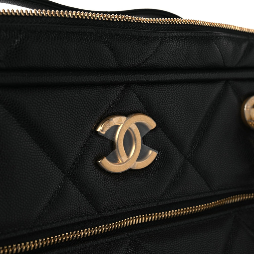 Chanel Shiny Grained Calfskin Quilted Large Travel Bowling Bag Black