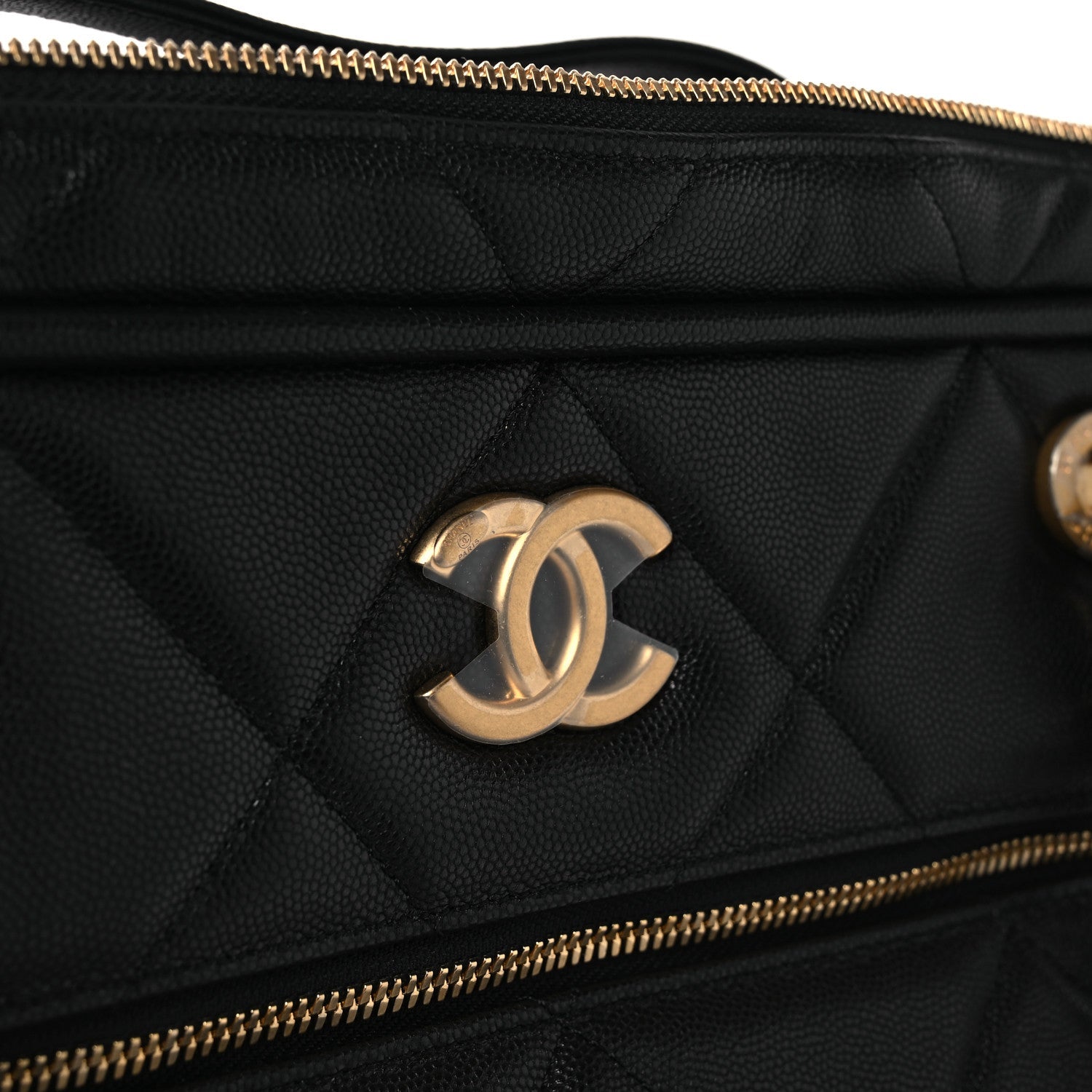 Chanel Shiny Grained Calfskin Quilted Large Travel Bowling Bag Black