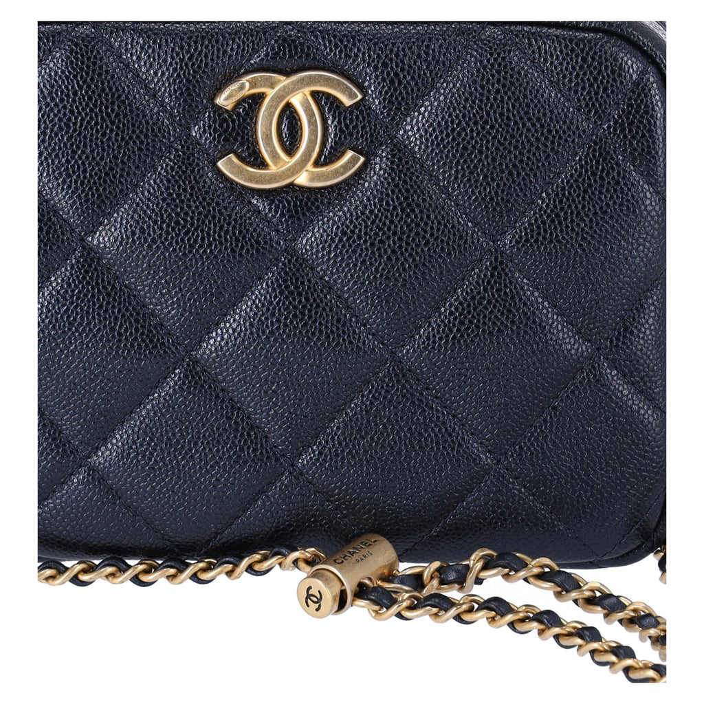 Chanel 21 K My Perfect Camera Bag Iridescent Caviar Quilted Leather Black