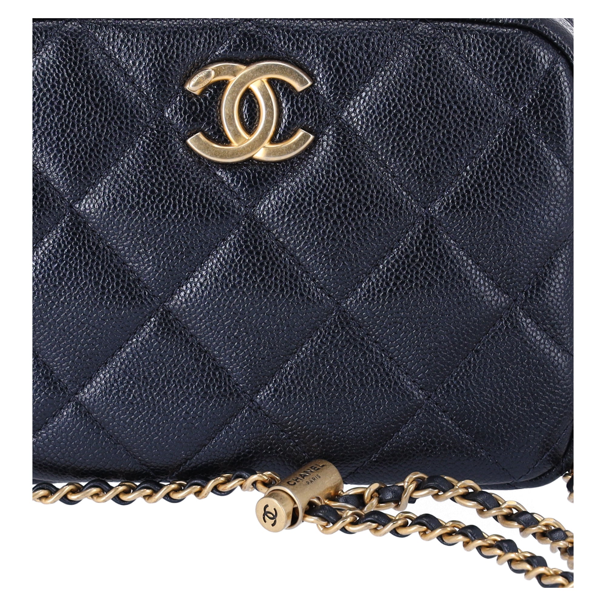 Chanel 21 K My Perfect Camera Bag Iridescent Caviar Quilted Leather Black