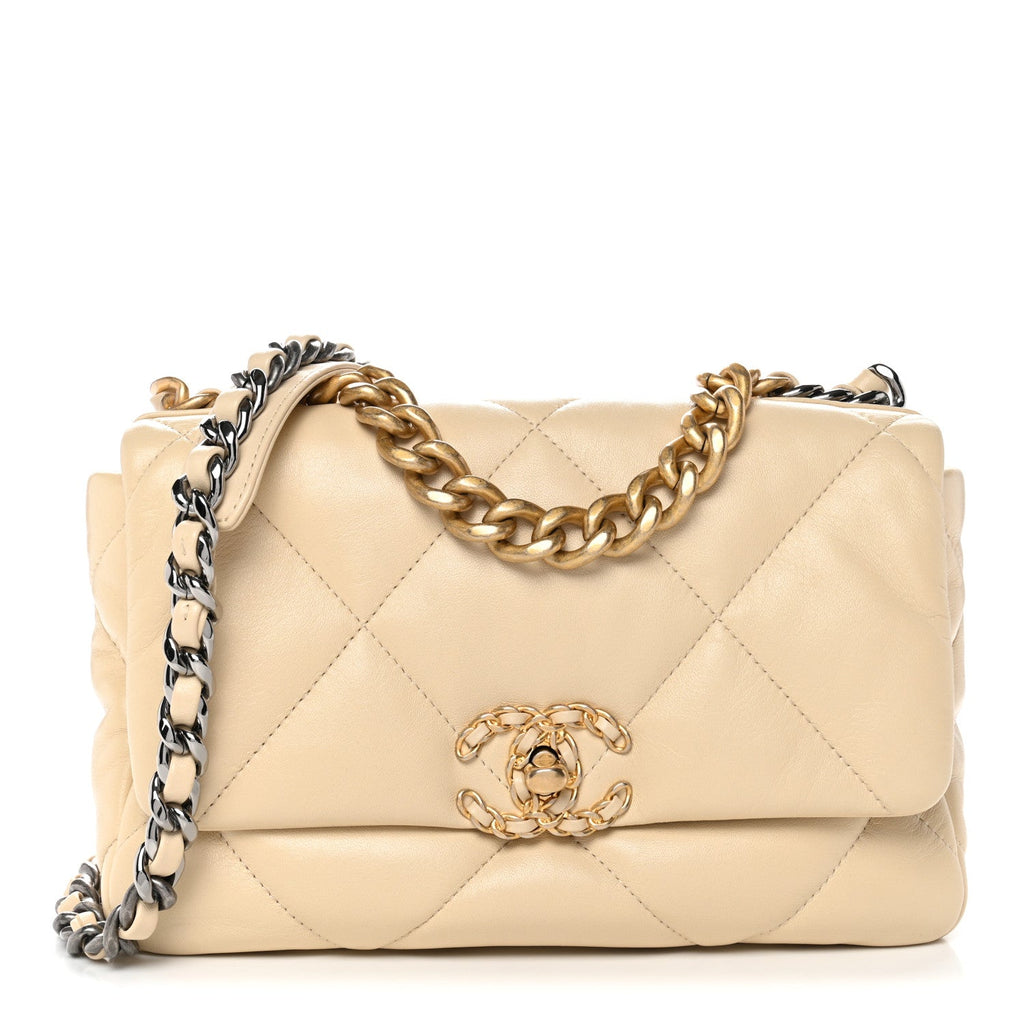 Chanel Lambskin Quilted Medium Chanel 19 Flap Beige