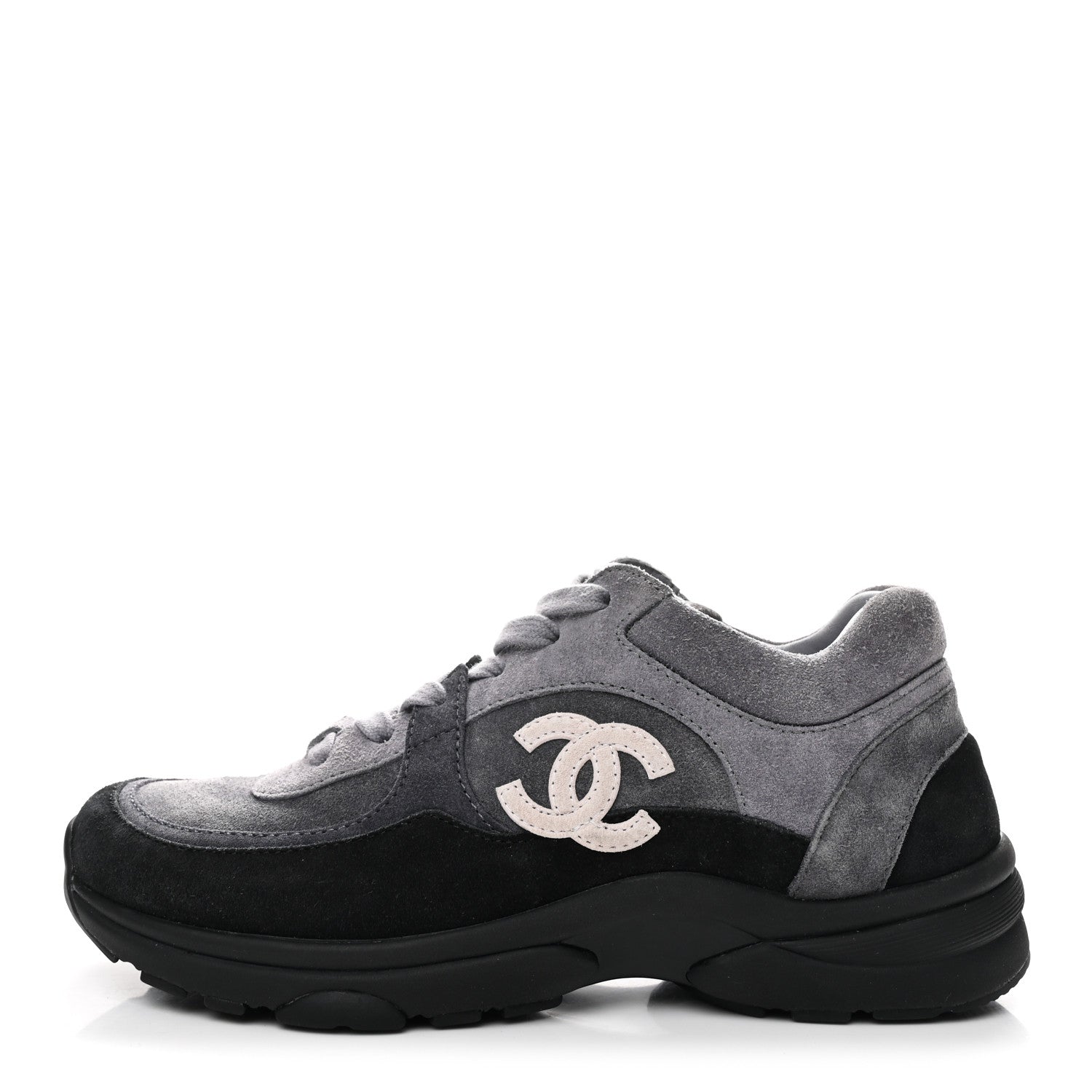 Chanel Suede Calfskin CC Sneakers 36.5 Black Grey