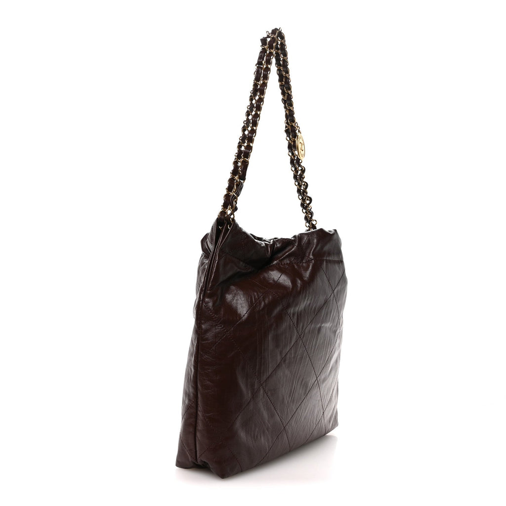 Chanel Shiny Calfskin Quilted Small Chanel 22 Dark Brown