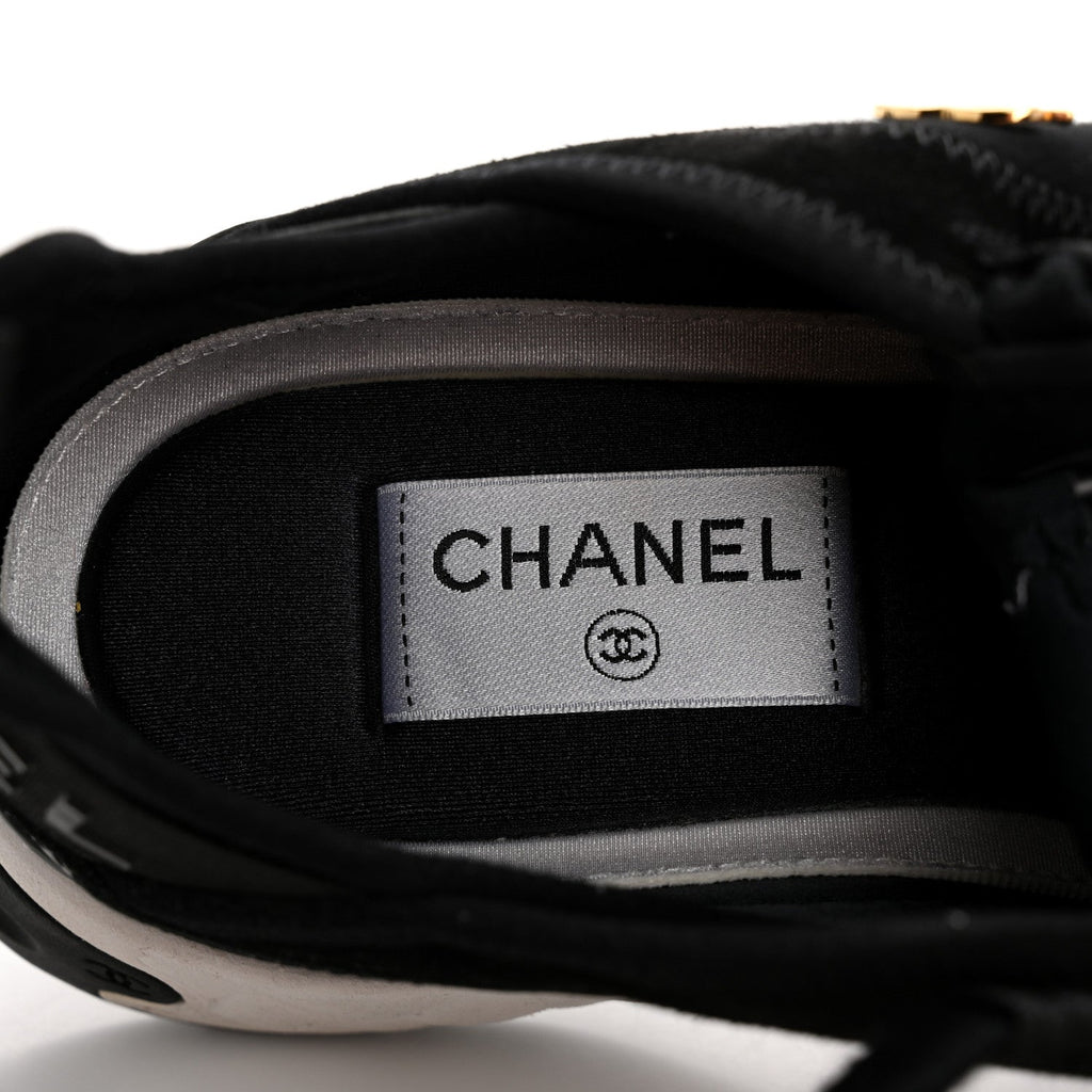 Chanel Velvet Calfskin Mixed Fibers CC Sneakers 38 Black