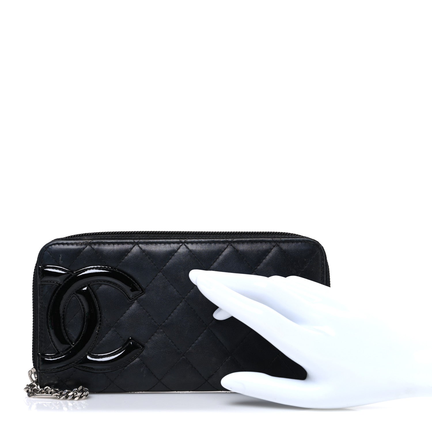 Calfskin Quilted Cambon Large Gusset Zip Around Wallet Black