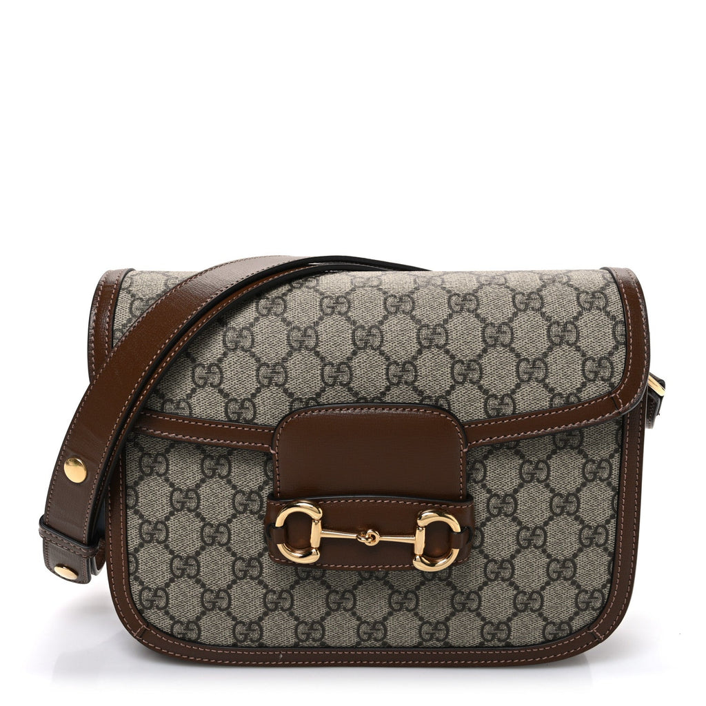 Gucci GG Supreme Monogram Horsebit 1955 Shoulder Bag Beige Brown Sugar